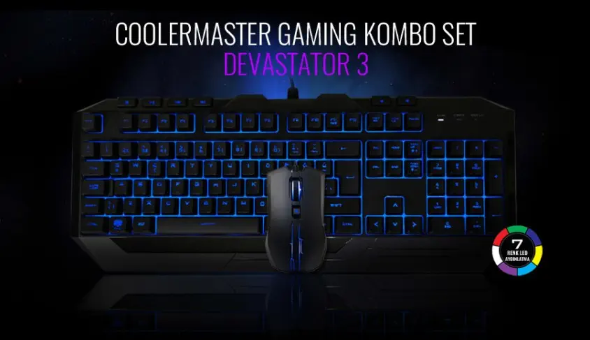 CoolerMaster SGB-3000-KKMF1-TU Devastator III 7 Renkli Türkçe Klavye + Mouse Seti