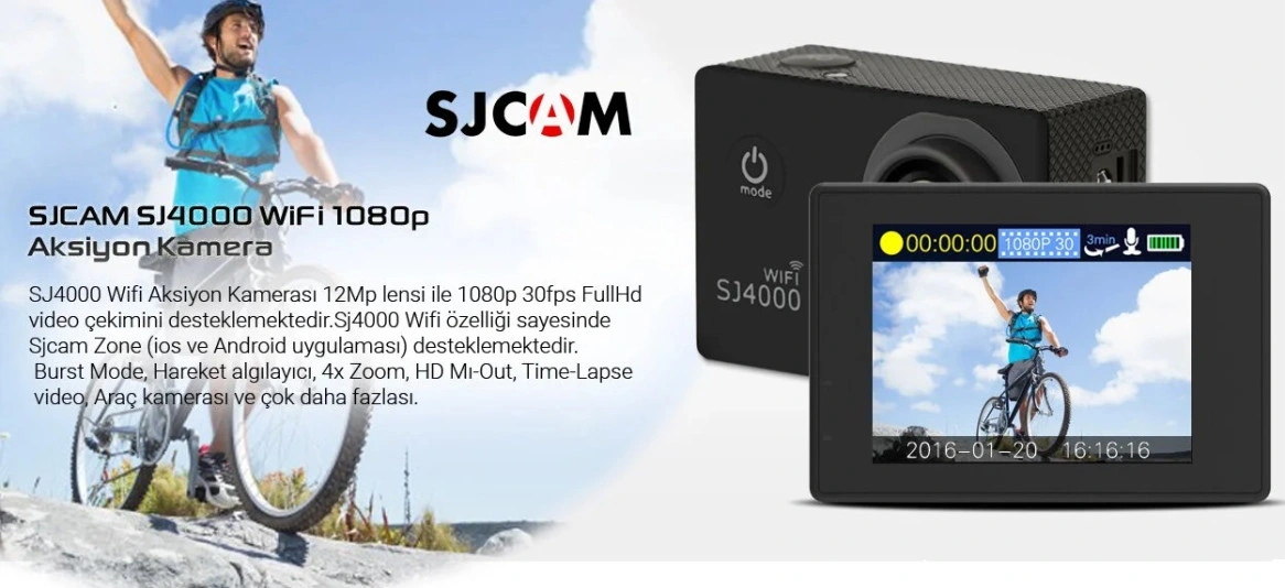 Sjcam SJ4000 WiFi 156° H.265 4K Aksiyon Kamerası