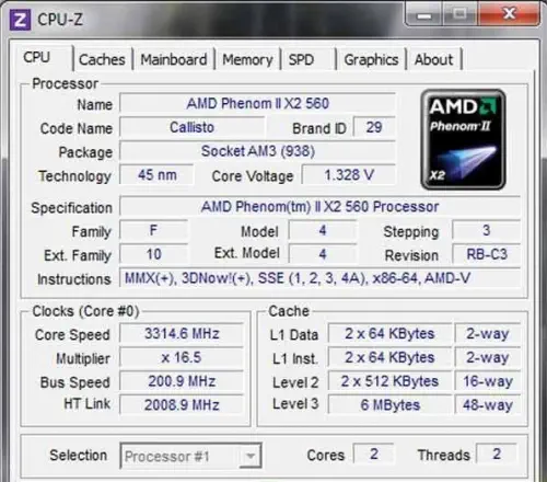 AMD PHENOM II X2 560 (3.3GHz) 7MB AM3
