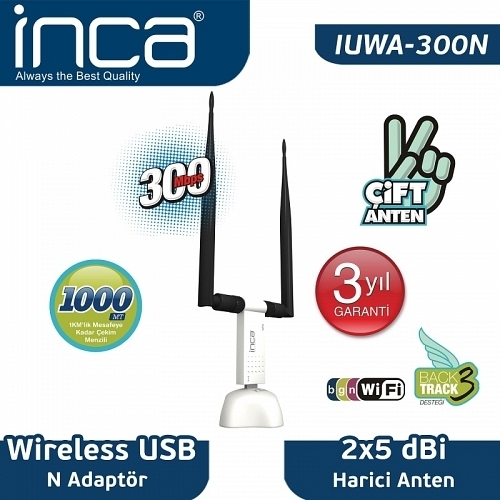 Inca IUWA-300N 300Mbps Çift Anten USB Adaptör