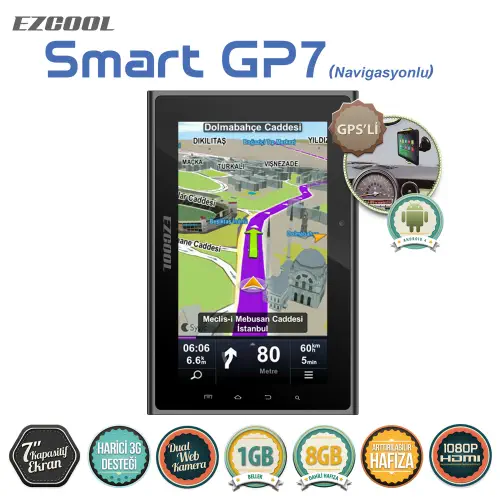Ezcool Smart GP7 8GB DualCam GPS 7″ Tablet + 7 Hediye
