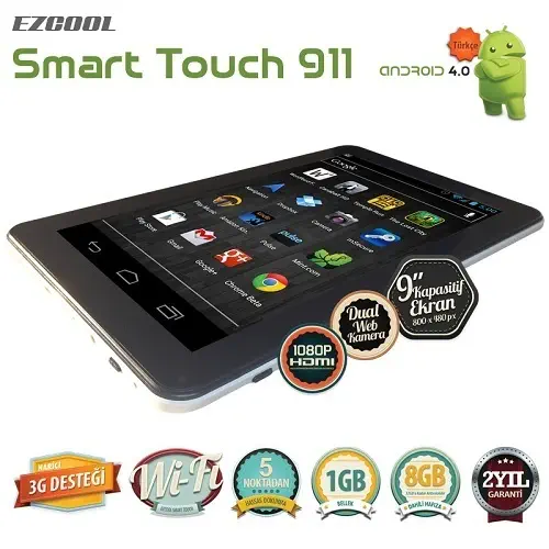 Ezcool Smart Touch 911 8GB 9” Beyaz Tablet + 4 Adet Aksesuar Hediye