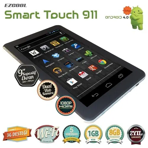 Ezcool Smart Touch 911 8GB 9” Beyaz Tablet + 4 Adet Aksesuar Hediye