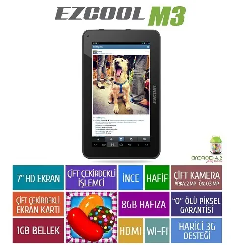 Ezcool M3 8GB DualCore 7″ HD Siyah Tablet