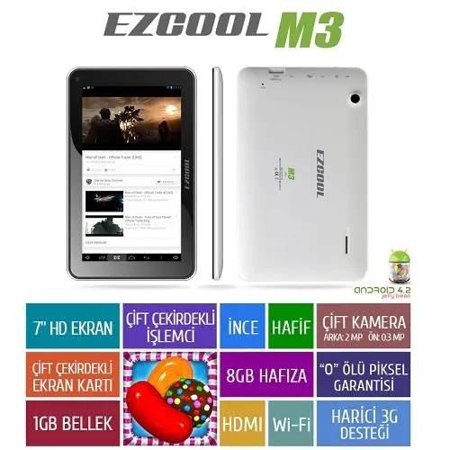 Ezcool M3 8GB DualCore 7″ HD Beyaz Tablet