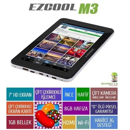 Ezcool M3 8GB DualCore 7″ HD Beyaz Tablet