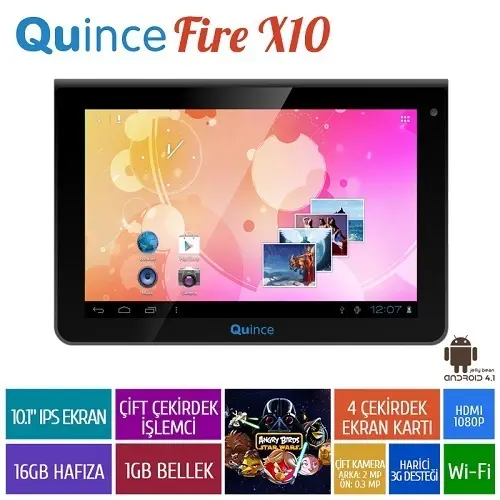 Quince Fire X10 16GB DualCore 10.1″ IPS Tablet Pc + 4 Hediye