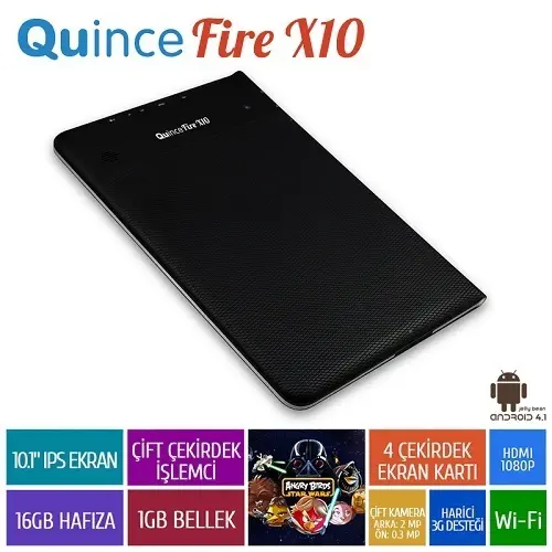 Quince Fire X10 16GB DualCore 10.1″ IPS Tablet Pc + 4 Hediye