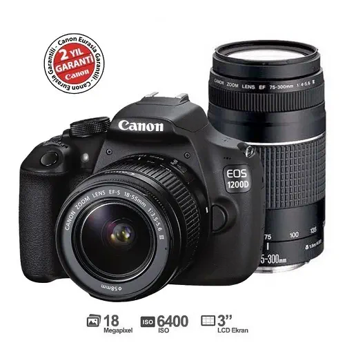 Canon Eos 1200D DC 18MP 3.0LCD 18-55+75-300mm Lens + CANON ÇANTA HEDİYELİ!!!
