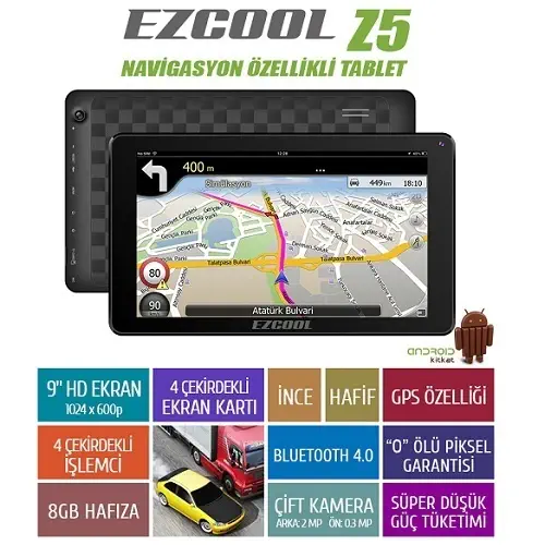 Ezcool Z5 8GB Gps Quad 9″ HD Tablet + Hiper CH-120 Tablet Tutacağı Araç+Masa 