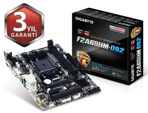 Gigabyte F2A68HM-DS2 AMD A68H Soket FM2+ DDR3 2400MHz (OC) mATX Anakart