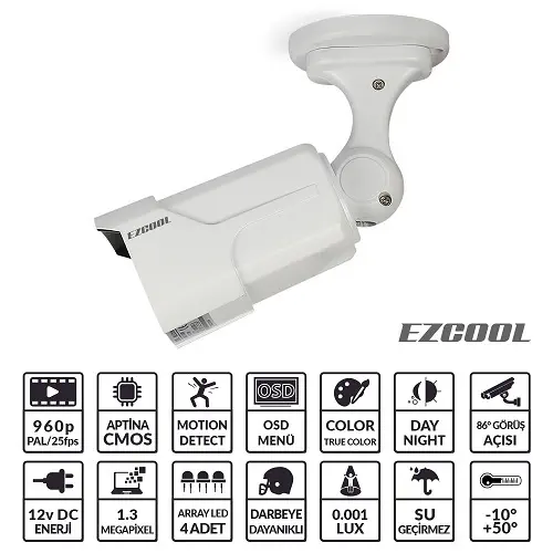 Ezcool EZ-3613 1,3MP 3,6MM (3MP) 2 Array LED AHD OSD Kamera