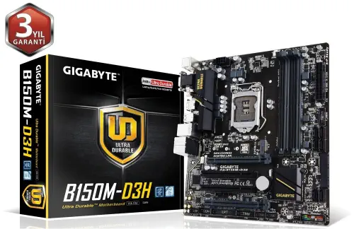 Gigabyte B150M-D3H Intel B150 Express Soket LGA1151 DDR4 2133MHz Sata 3 M.2  USB 3.0 Micro ATX Anakart