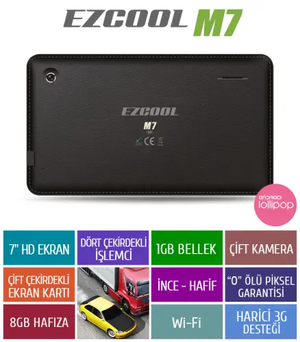 Ezcool M7 1 GB 8GB Quad Core 7″ HD Siyah Tablet