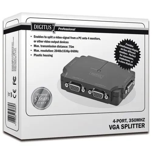 Digitus DS-42120-1 2048x1536p 350MHz 4-Port VGA Video Çoklayıcı