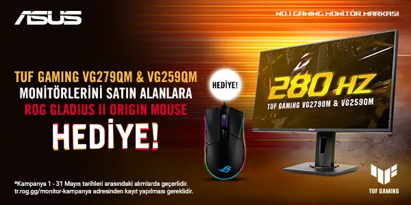 Asus Monitörlerde ROG GLADIUS II ORIGIN Mouse Hediye