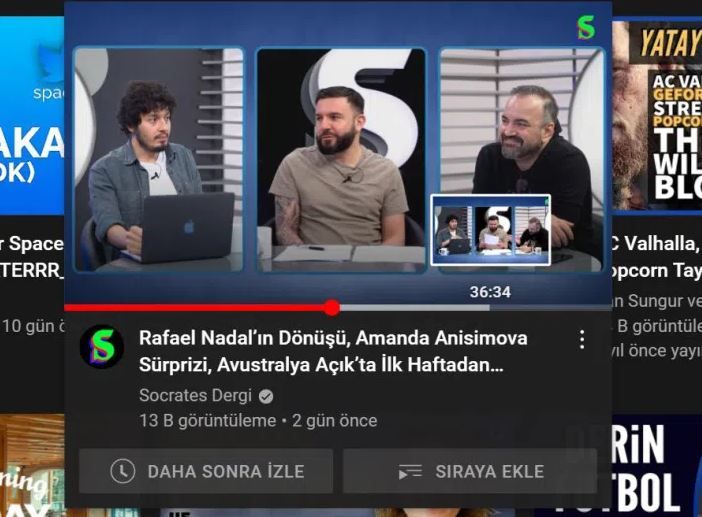 YouTube ön izleme özelliği ile birlikte izlenen bir video