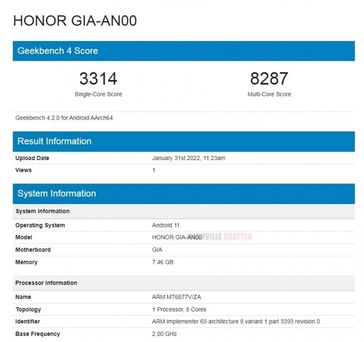 Honor 60 SE modelinin Geekbench bilgileri
