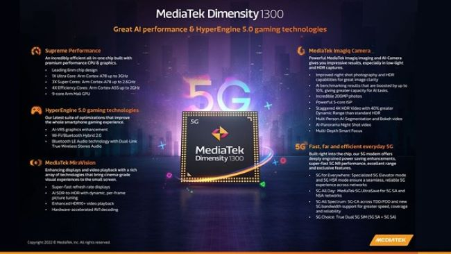 MediaTek Dimensity 1300 işlemcisinin teknik özellikleri