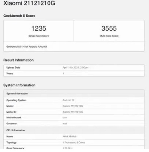 Poco F4 GT, Geekbench Test sonuçları