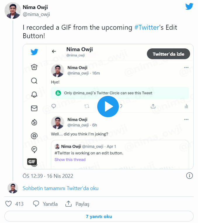 Twitter'ın Düzenle Özelliğine İlk Bakış