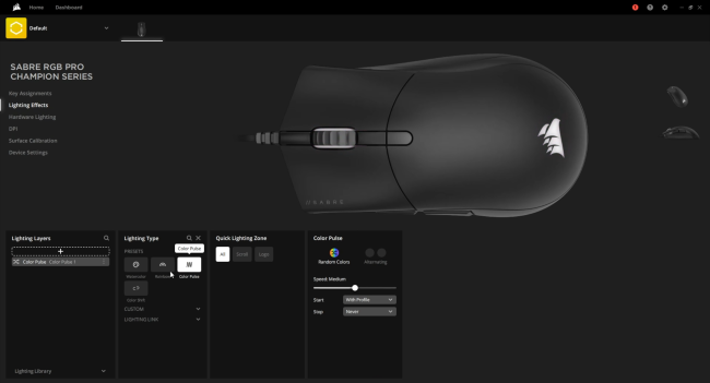 Corsair logosu ve tekerlek üzerinde çift taraflı olarak gelen RGB led