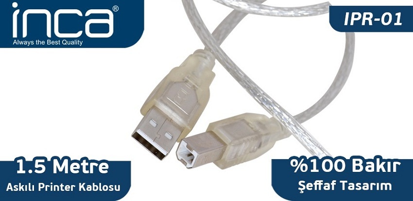 Inca IPR-01 USB 2.0 1,5 Metre Printer Kablosu + Askılı