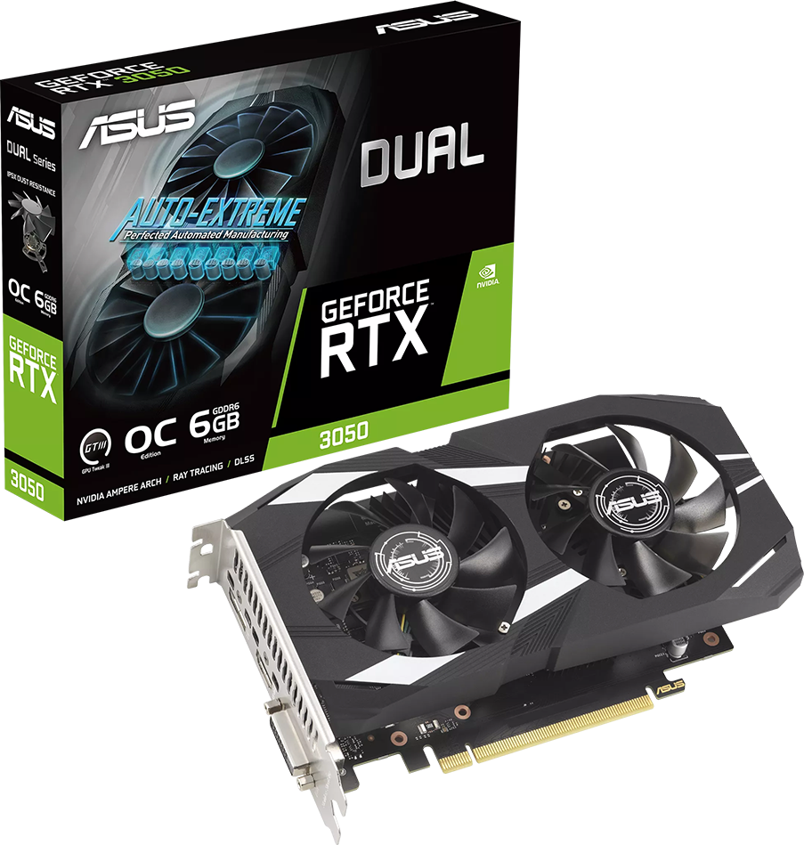 Asus Dual GeForce RTX 3050 OC 6GB GDDR6 96Bit DX12 Gaming Ekran Kartı