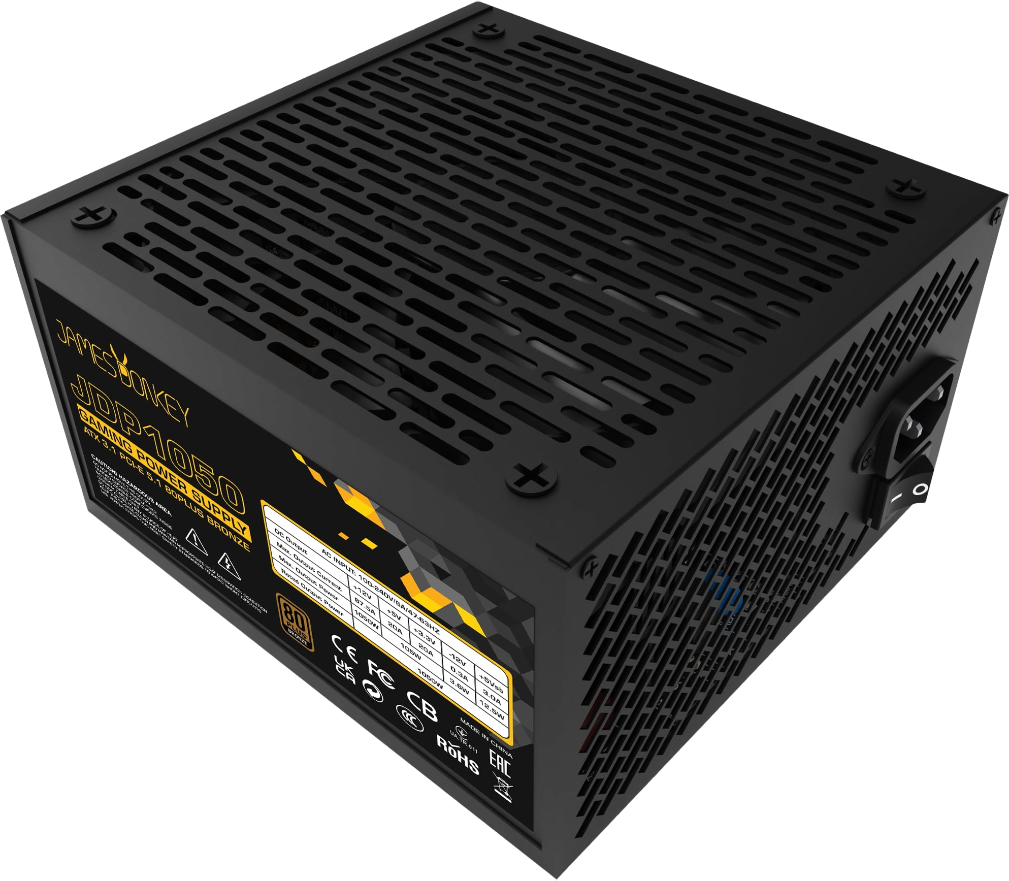 James Donkey JDP1050 APFC 12CM 1050W Bronze 80+ ATX 3.1 PCI-E 5.1 Power Supply