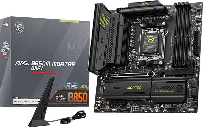 MSI MAG B850M MORTAR WIFI AMD B850 Soket AM5 DDR5 8200(OC)MHz mATX Gaming Anakart