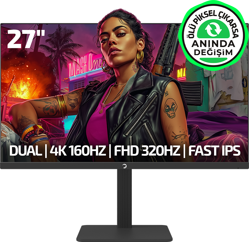 GamePower Kaze Dual 27″ 0.5Ms 4K 160Hz - FHD 320Hz Fast IPS Pivot Dual Mod Gaming Monitör (Ölü Pikselde Anında Değişim)