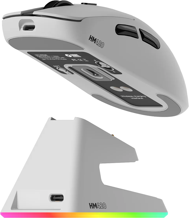 Hawk Gaming HM420B 4K Hz 26000 DPI Tri-Mode Kablosuz/Bluetooth Şarj Standlı Beyaz Gaming Mouse