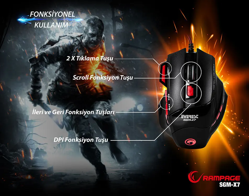 Everest SGM-X7 Oyuncu Gaming Mouse + Mouse Pad