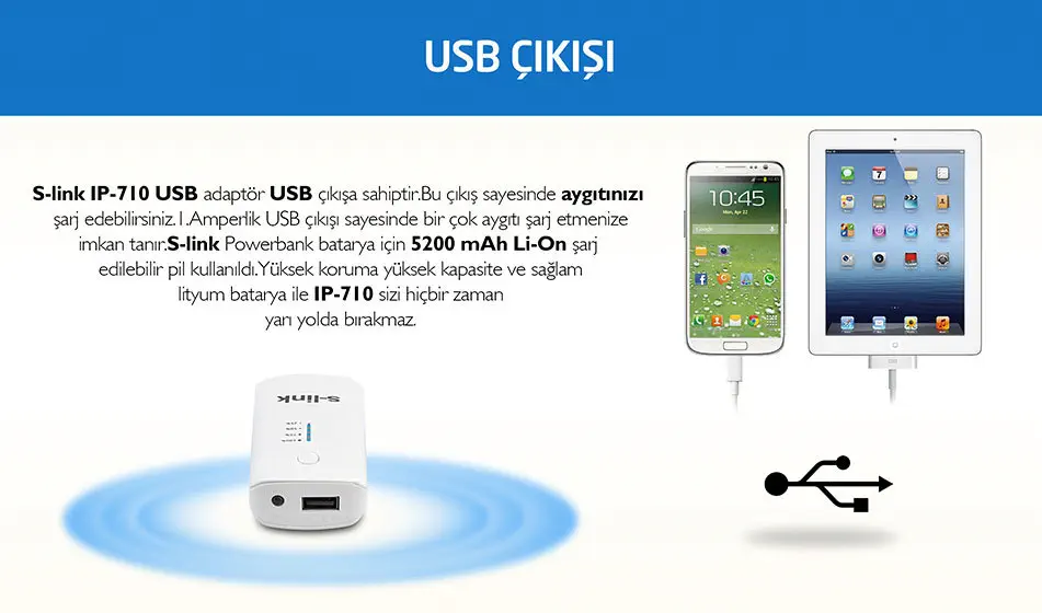 S-Link IP-710 5200mAh Powerbank Beyaz/Gümüş