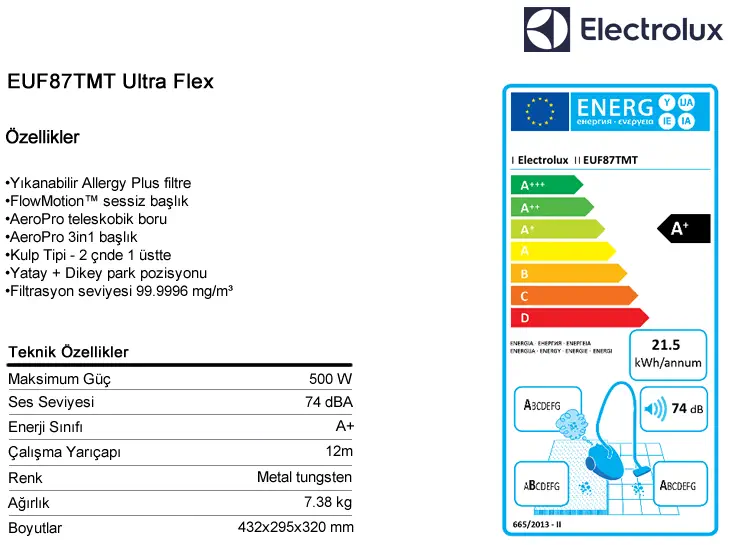 Electrolux Ultra Flex EUF87TMT 500W Toz Torbasız Elektrikli Süpürge