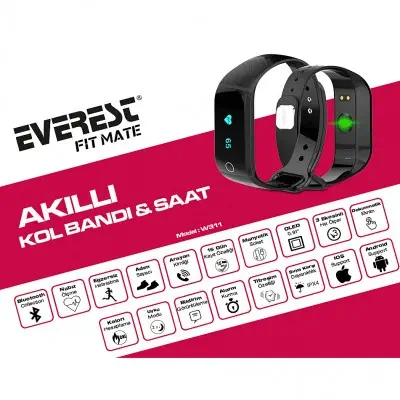 Everest FIT MATE W27 Bluetooth Smart Bileklik Gümüş Akıllı Saat