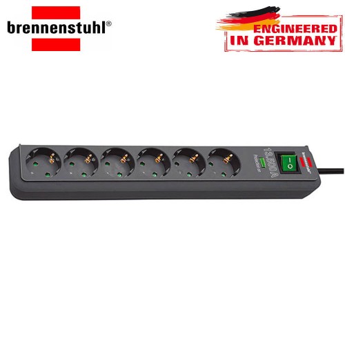 Brennenstuhl Eko Line 6`lı 13.500 mAh Akım Korumalı Uzatma Priz Siyah