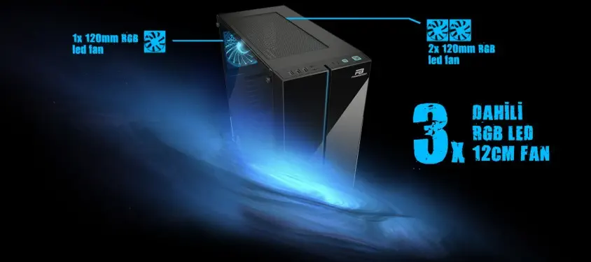 Power Boost JBST-X-53 USB 3.0 Cam Panelli RGB Fanlı Gaming Kasa (PSU Yok)