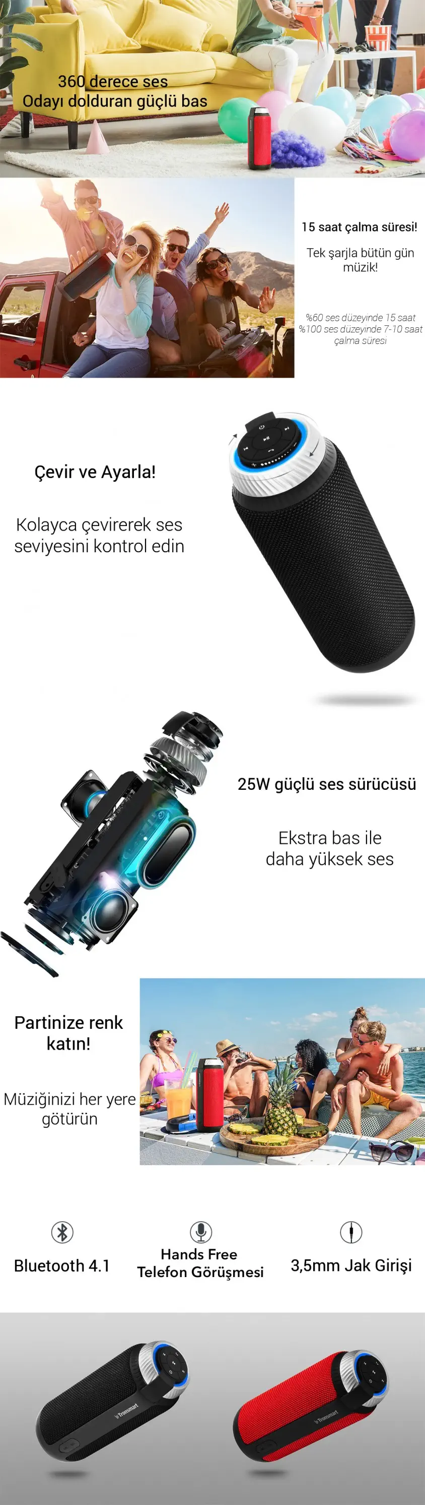 Tronsmart Element T6 Kırmızı Bluetooth Hoparlör 