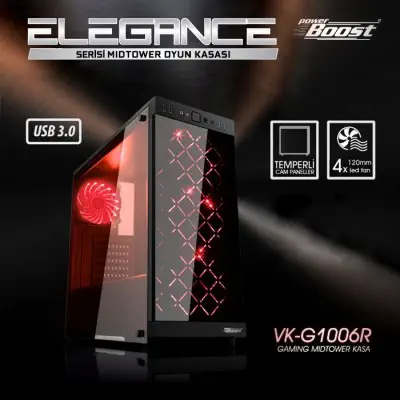 Power Boost Elegance VK-G1006R Mid-Tower Gaming Kasa