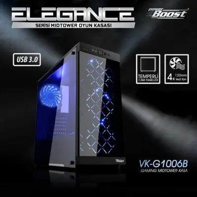 Power Boost Elegance VK-G1006B Mid-Tower Gaming Kasa