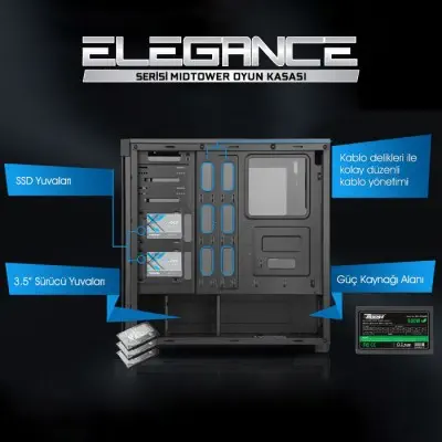 Power Boost Elegance VK-G1006B Mid-Tower Gaming Kasa