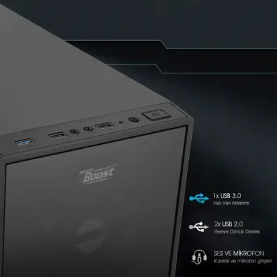 Power Boost Elegance VK-G1007B Mid-Tower Gaming Kasa
