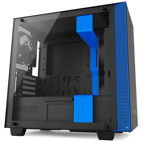 NZXT H400 Siyah Mavi Temp. Cam USB3.1 m-ATX Kasa 3XFan/5x Fan Yuvası/Toz Filtresi