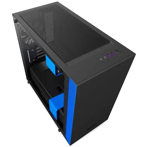 NZXT H400 Siyah Mavi Temp. Cam USB3.1 m-ATX Kasa 3XFan/5x Fan Yuvası/Toz Filtresi