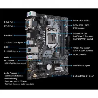 Asus Prime H310M-A R2.0 mATX Gaming (Oyuncu) Anakart