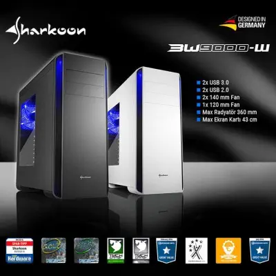 Sharkoon BW9000-W Siyah Gaming Kasa