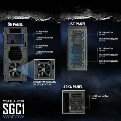 Sharkoon Skiller SGC1 Window Kırmızı Gaming Kasa
