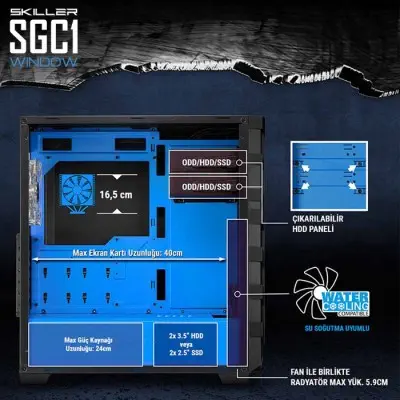 Sharkoon Skiller SGC1 Window Kırmızı Gaming Kasa