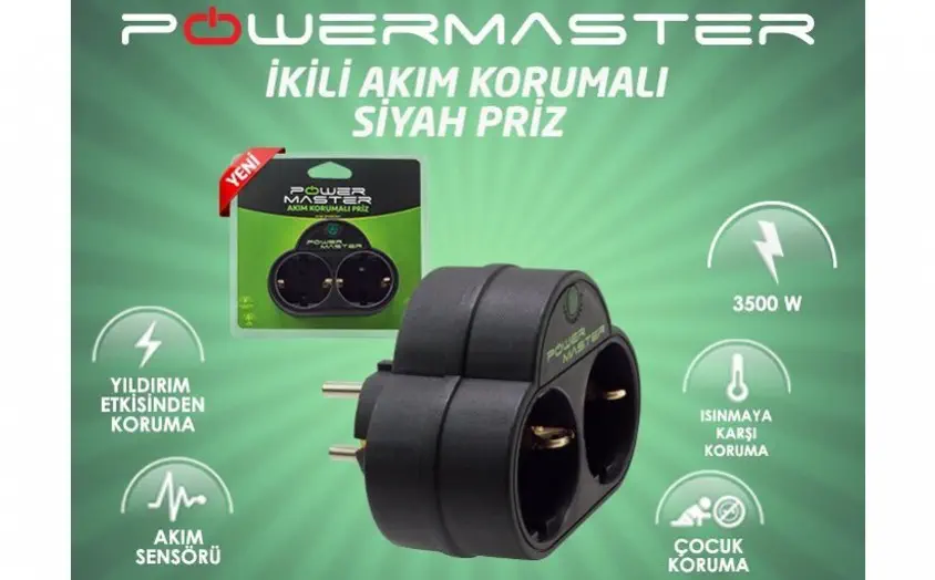 Powermaster PM-16916 2`li Kablosuz Akım Korumalı Priz